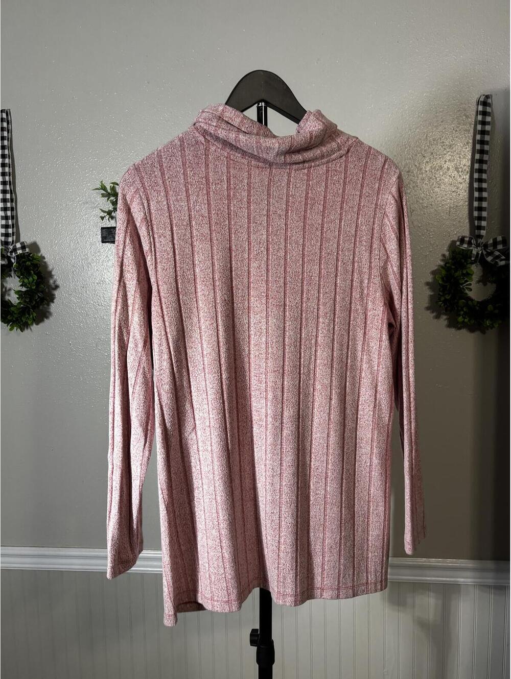 Pink Long Sleeve Turtleneck Tunic Sweater with Button Detail